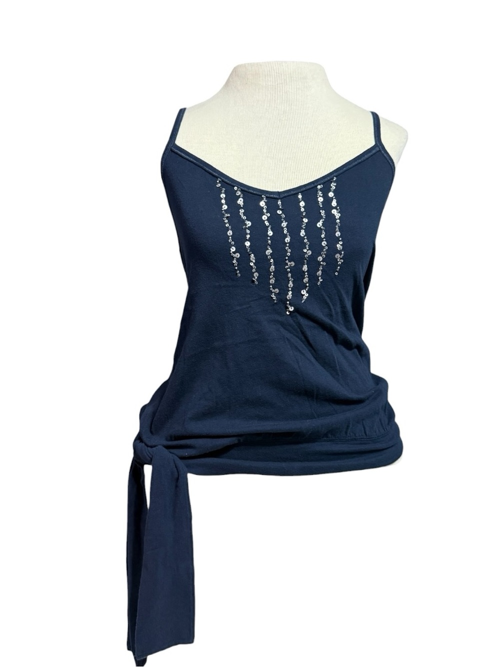 Y2K Hollister Women’s Navy Sequin-Embellished Tie-Waist Cami tank  Top